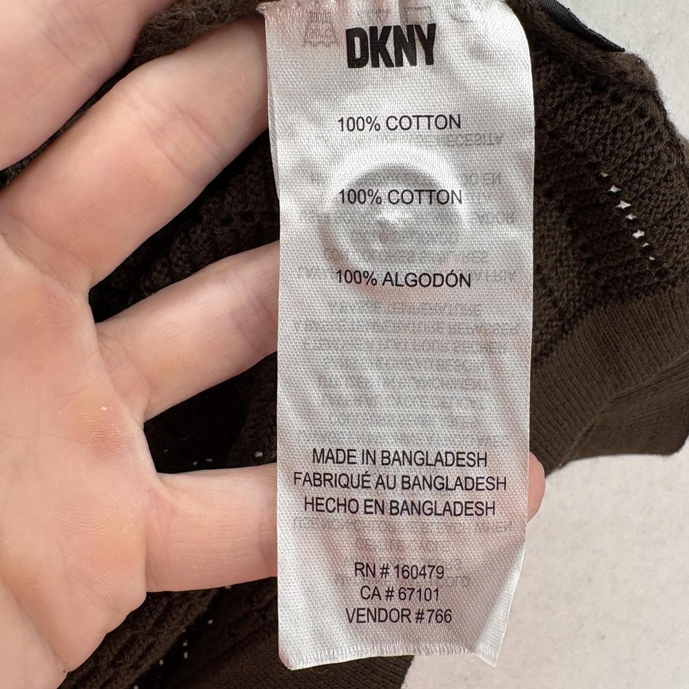 DKNY Crochet Cotton Knit Polo Sweater Mens L Brown Button Front Short Sleeve NWT - Picture 6 of 13